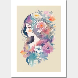 Watercolor Floral Girl Posters and Art